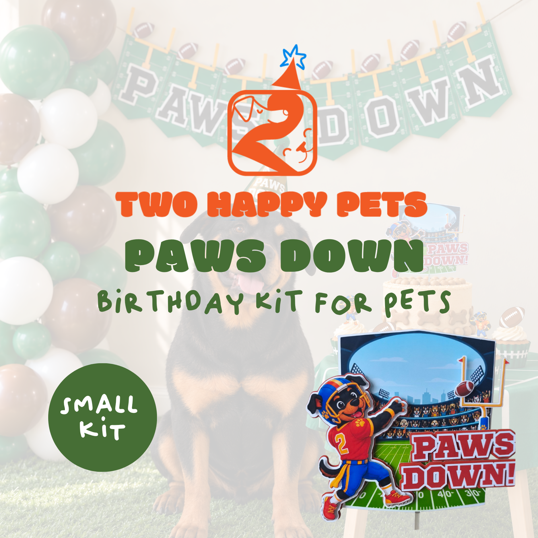 Paws Down Dog Birthday Party Kit - SMALL | Puppy Birthday Decorations, Banner, Cake Topper, Hat & Balloons - Image 2