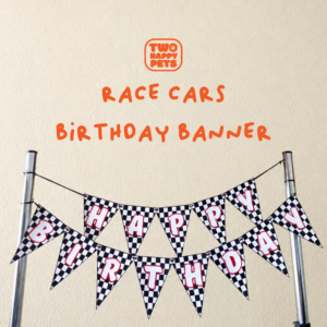 Race Car Dog Birthday Banner | Checkered Happy Birthday Party Decoration