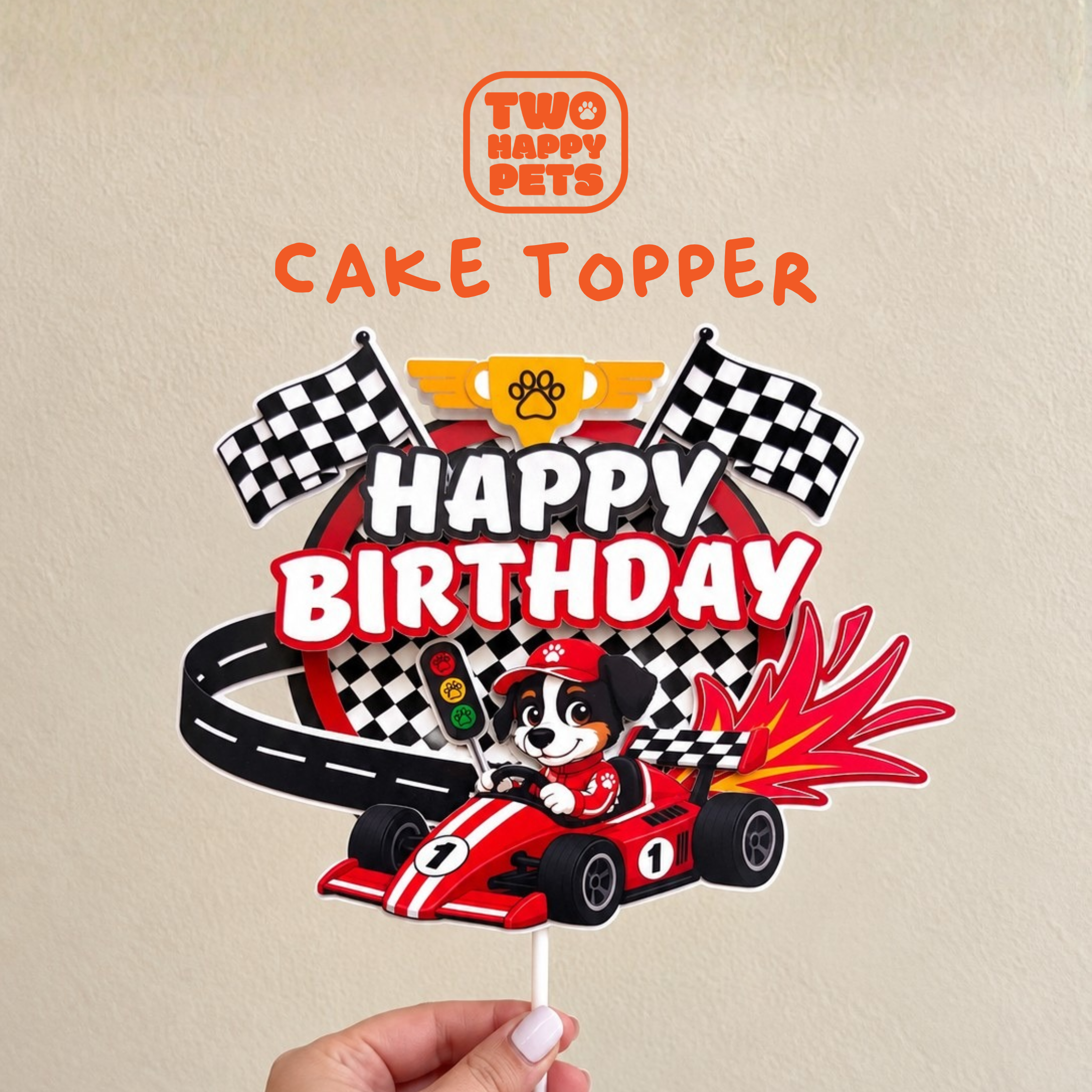 Race Car Dog Birthday | Cake Topper and Cupcake Topper SET - Image 2