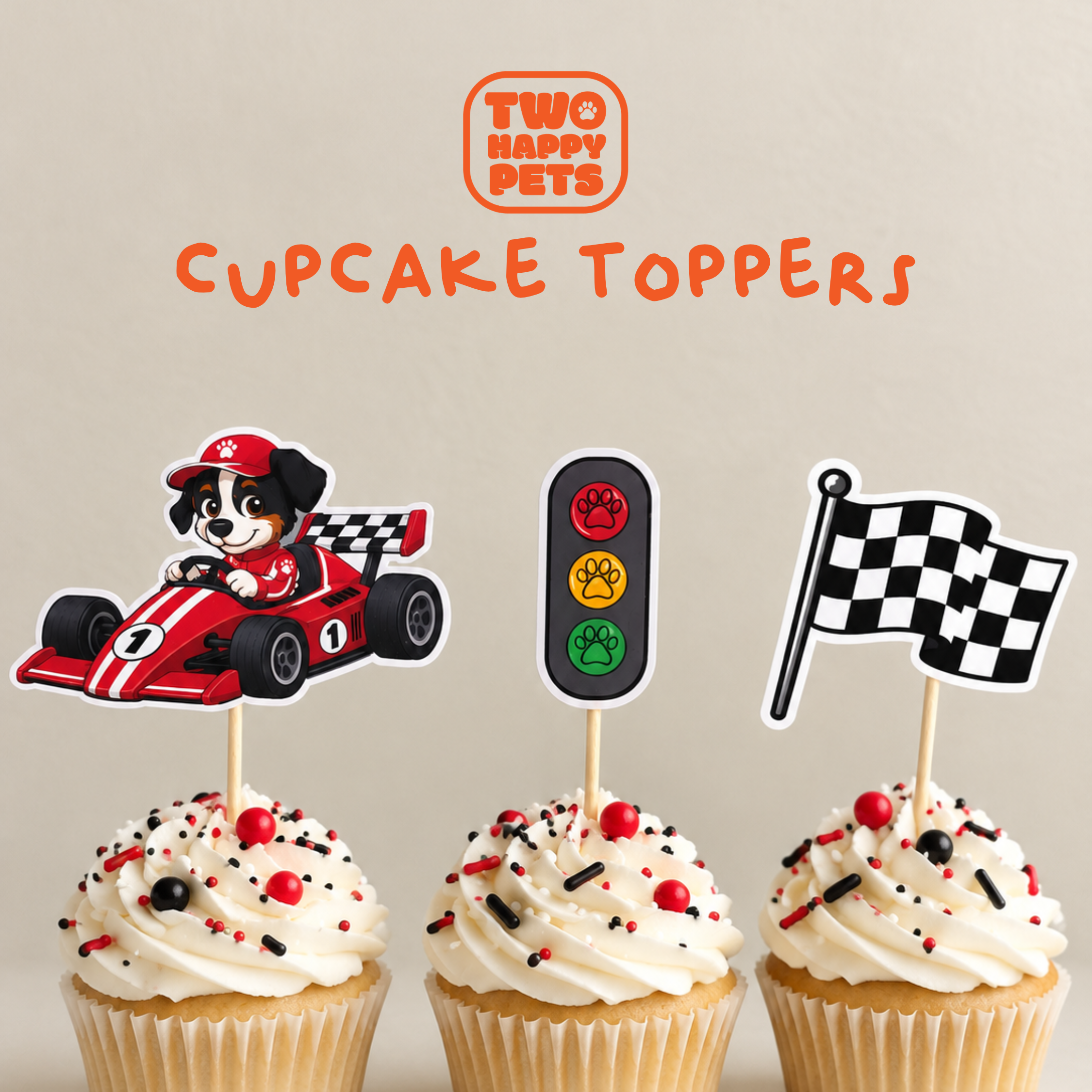 Race Car Dog Birthday | Cake Topper and Cupcake Topper SET - Image 3